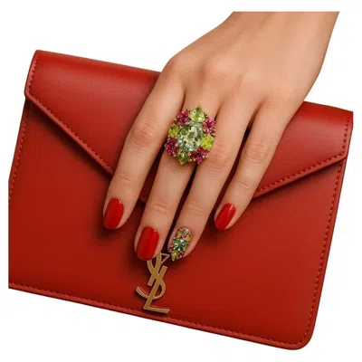 Pre-owned Bochic “orient” Vintage Diamond, Peridot, Tourmaline & Topaz Ring 18k & Silver In Multi