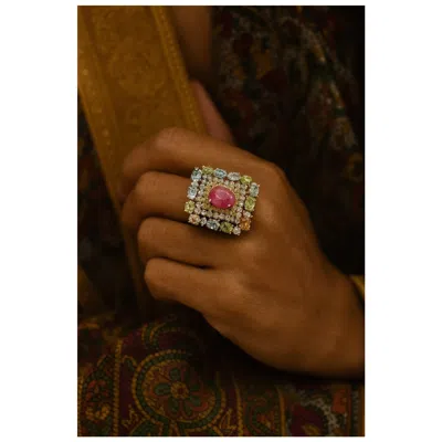Pre-owned Bochic “orient” Vintage Diamond, Ruby & Multi Sapphire Ring Set In 18k Gold&silv In Blue
