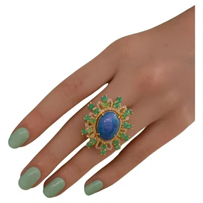 Pre-owned Bochic “orient” Vintage Diamond, Sapphire & Emerald Ring Set 18k & Silver In Green