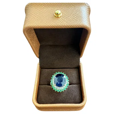 Pre-owned Bochic “orient” Vintage Diamond, Sapphire & Emerald Ring Set In 18k Gold & Silve In Green