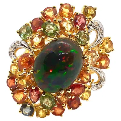 Pre-owned Bochic “orient” Vintage Diamond, Sapphires & Black Opal Ring Set In 18k Gold & S