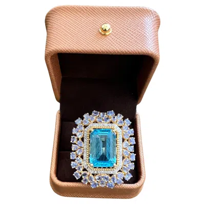 Pre-owned Bochic “orient” Vintage Diamond, Tanzanite & Blue Topaz Ring Set 18k Gold & Silv