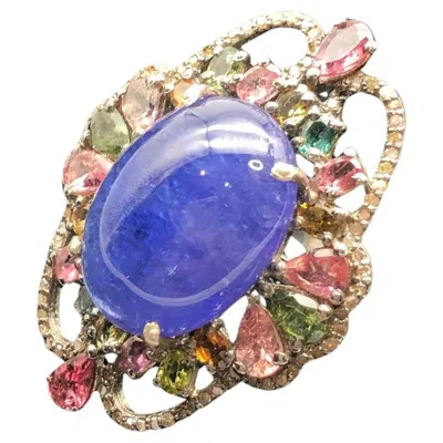 Pre-owned Bochic “orient” Vintage Diamond, Tourmaline & Tanzanite Ring 18k Gold & Silver In Multi