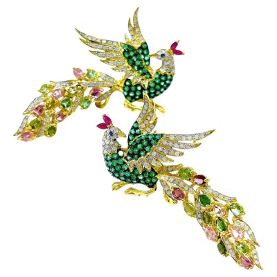 Pre-owned Bochic “orient” Vintage Diamonds & Tourmaline Earrings Set 18k Gold & Silver In Multi