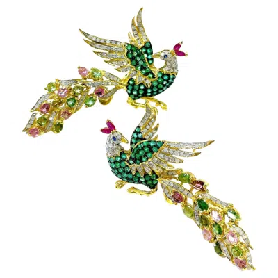 Pre-owned Bochic “orient” Vintage Diamonds & Tourmaline Earrings Set 18k Gold & Silver In Multi