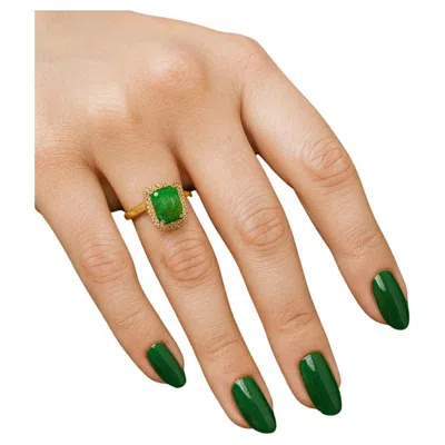 Pre-owned Bochic “orient” Vintage Emerald & Diamond Ring Set In 18k Gold & Silver In Green
