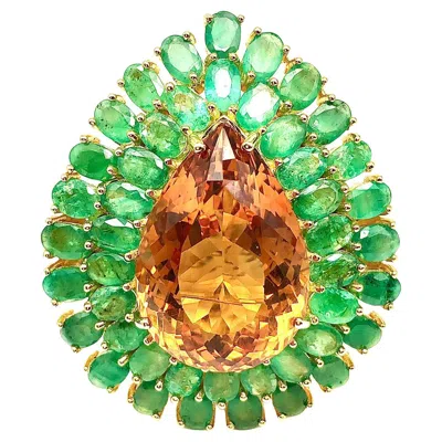 Pre-owned Bochic “orient” Vintage Emerald & Honey Citrine Ring Set In 18k Gold & Silver In Green