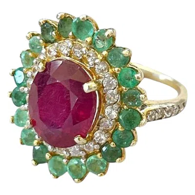 Pre-owned Bochic “orient” Vintage Emerald, Ruby & Diamond Ring Set In 18k Gold & Silver In Multi