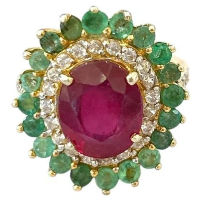 Pre-owned Bochic “orient” Vintage Emerald, Ruby & Diamond Ring Set In 18k Gold & Silver In Multi