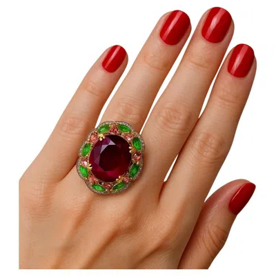 Pre-owned Bochic “orient” Vintage Emerald, Ruby & Pink Tourmaline Ring Set 18 K Gold & Sil