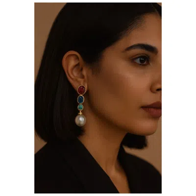 Pre-owned Bochic �orient� Vintage Emerald, Sapphire, Pearls & Ruby Earrings Set 18k Gold In Multiple