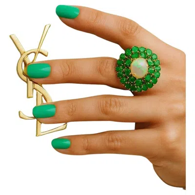 Pre-owned Bochic “orient” Vintage Emeralds & Fire Opal Ring Set In 18k Gold & Silver In Multi