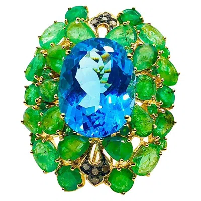 Pre-owned Bochic “orient” Vintage Emeralds, Topaz & Diamonds Set In 18k Gold & Silver In Multi