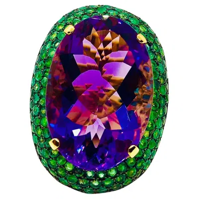 Pre-owned Bochic Orient Vintage Emerlad & Amethyst Ring, 18k Gold & Silver, 1998 In Purple