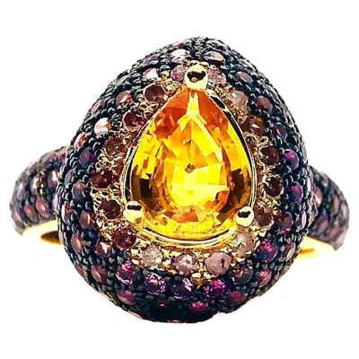 Pre-owned Bochic “orient” Vintage Fancy Sapphire & Cognac Diamond Ring Set In 18k Gold & S In Blue