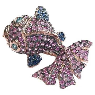 Pre-owned Bochic “orient” Vintage Fancy Sapphire & Emerald Brooch - 18k Gold & Silver In Green