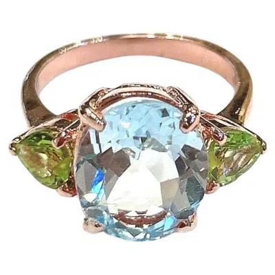 Pre-owned Bochic “orient” Vintage Green Peridot & Oval Blue Topaz Ring 18k Gold & Silver