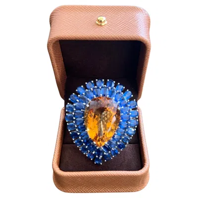 Pre-owned Bochic “orient” Vintage Kyanite And Citrine Ring Set In 18k White Gold & Silver