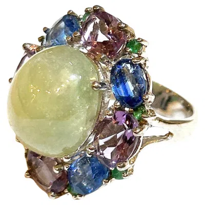 Pre-owned Bochic “orient” Vintage Lemon Sapphire & Multi Gem Cocktail Ring18k Gold & Silve In Blue