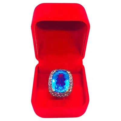 Pre-owned Bochic “orient” Vintage London Blue Topaz & Pink Sapphire Ring Set In 18 K Gold