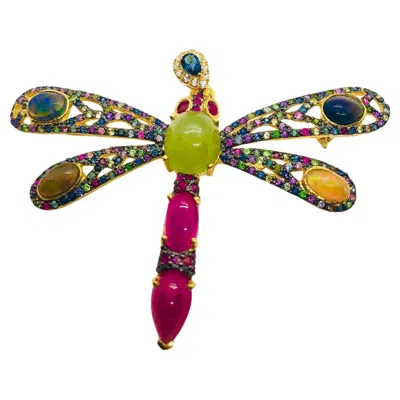 Pre-owned Bochic “orient” Vintage Multi Color Sapphire Sapphire & Ruby Brooch Set In 18k In Blue