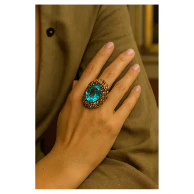 Pre-owned Bochic “orient” Vintage Multi Fancy Color Sapphire & Topaz Ring Set 18k & Silver In Blue