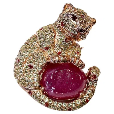 Pre-owned Bochic “orient” Vintage Multi Fancy Sapphire & Ruby Brooch - 18k Gold & Silver In Blue