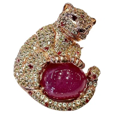 Pre-owned Bochic “orient” Vintage Multi Fancy Sapphire & Ruby Brooch - 18k Gold & Silver In Blue