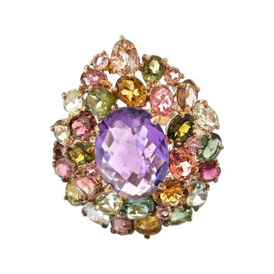 Pre-owned Bochic “orient” Vintage Multi Gem Cocktail Ring Set In 18 K Gold & Silver