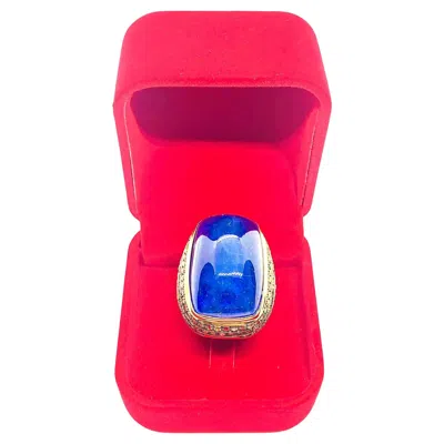 Pre-owned Bochic “orient” Vintage Multi Sapphire & Tanzanite Ring Set 18k Gold & Silver In Blue