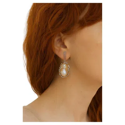 Pre-owned Bochic “orient” Vintage Multi Sapphire & White Baroque Pearl Earrings Set In 18k