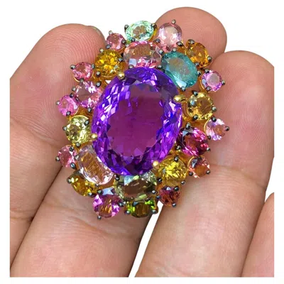 Pre-owned Bochic “orient” Vintage Multi Tourmaline & Amethyst Ring - 18k Gold & Silver In Purple