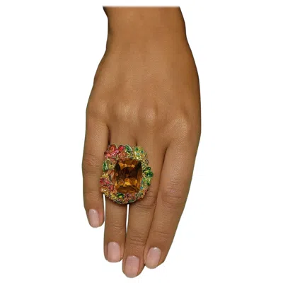 Pre-owned Bochic “orient” Vintage Multi Tourmaline & Citrine Ring Set In 18k Gold & Silve