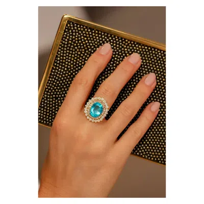 Pre-owned Bochic “orient” Vintage Natural Blue & White Topaz Ring Set 18k & Silver