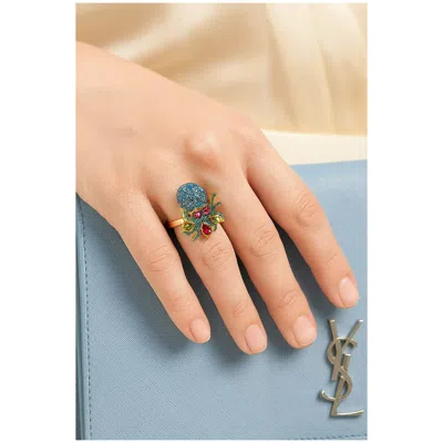 Pre-owned Bochic “orient” Vintage Natural Blue Topaz & Tourmaline Ring Set 18k & Silver