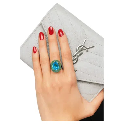 Pre-owned Bochic Orient Vintage Natural Emerald & Topaz Ring, Circa 1998 - 18k Gold & Sil In Green