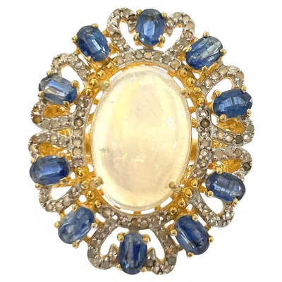 Pre-owned Bochic “orient” Vintage Natural Opal, Sapphire & Diamond Ring Set In 18k & Silve In Blue