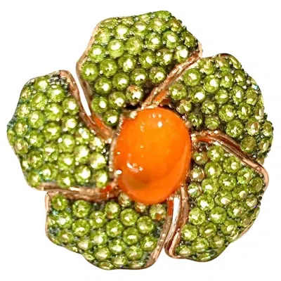 Pre-owned Bochic “orient” Vintage Natural Orange Opal & Multi Peridot Ring 18k Gold&silver