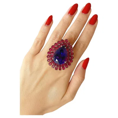 Pre-owned Bochic “orient” Vintage Natural Ruby & Amethyst Ring Set In 18 K Gold & Silver In Purple