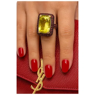 Pre-owned Bochic “orient” Vintage Natural Ruby & Lemon Quartz Ring Set In 18 K Gold & Sil In Multi