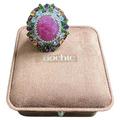 Pre-owned Bochic “orient” Vintage Natural Ruby & Multi Gem Ring Set In 18k Gold & Silver