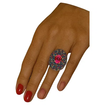Pre-owned Bochic “orient” Vintage Natural Ruby & Multi Sapphire Ring Set In 18k Gold & Sil In Blue
