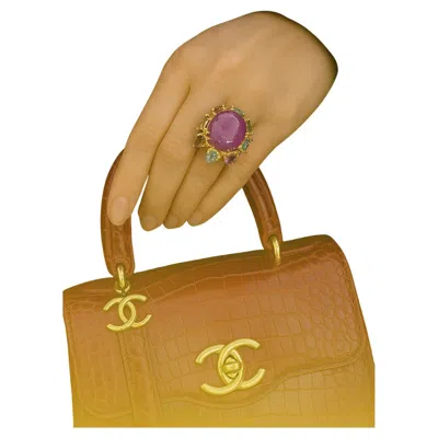 Pre-owned Bochic “orient” Vintage Natural Ruby & Multi Tourmalines Ring Set In 18k Gold &