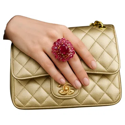 Pre-owned Bochic “orient” Vintage Natural Ruby Cocktail Ring Set In 18k Gold & Silver In Multi
