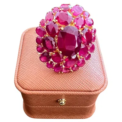 Pre-owned Bochic “orient” Vintage Natural Ruby Cocktail Ring Set In 18k Gold, Certificate In Multi