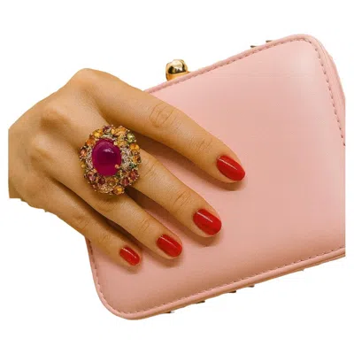 Pre-owned Bochic “orient” Vintage Natural Ruby, Diamond & Multi Sapphire Ring Set In 18k G In Blue