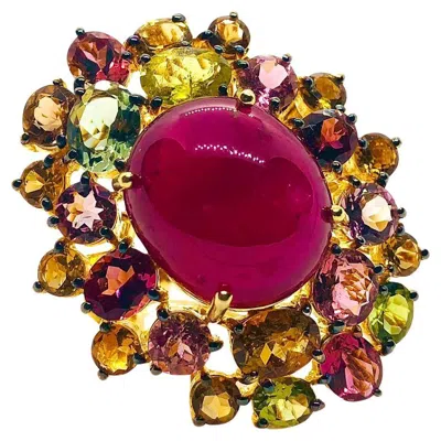 Pre-owned Bochic “orient” Vintage Natural Ruby, Diamond & Multi Sapphire Ring Set In 18k G In Blue