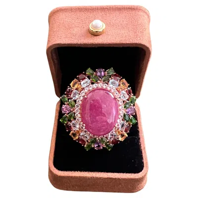 Pre-owned Bochic “orient” Vintage Natural Ruby, Sapphire & Multi Gem Ring 18k Gold & Silve In Blue