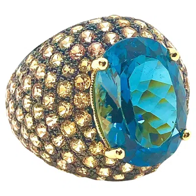 Pre-owned Bochic “orient” Vintage Natural Yellow Sapphire & Blue Topaz Ring Set 18k Gold &