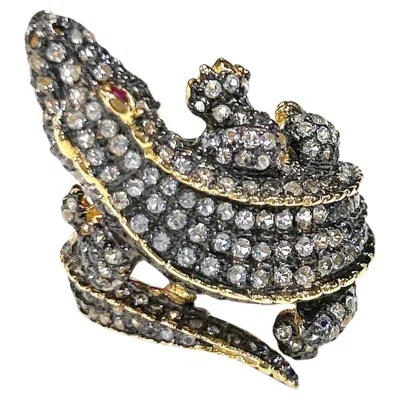 Pre-owned Bochic “orient” Vintage Neoclassical Crocodile Topaz Ring 18k Gold & Silver In Multi